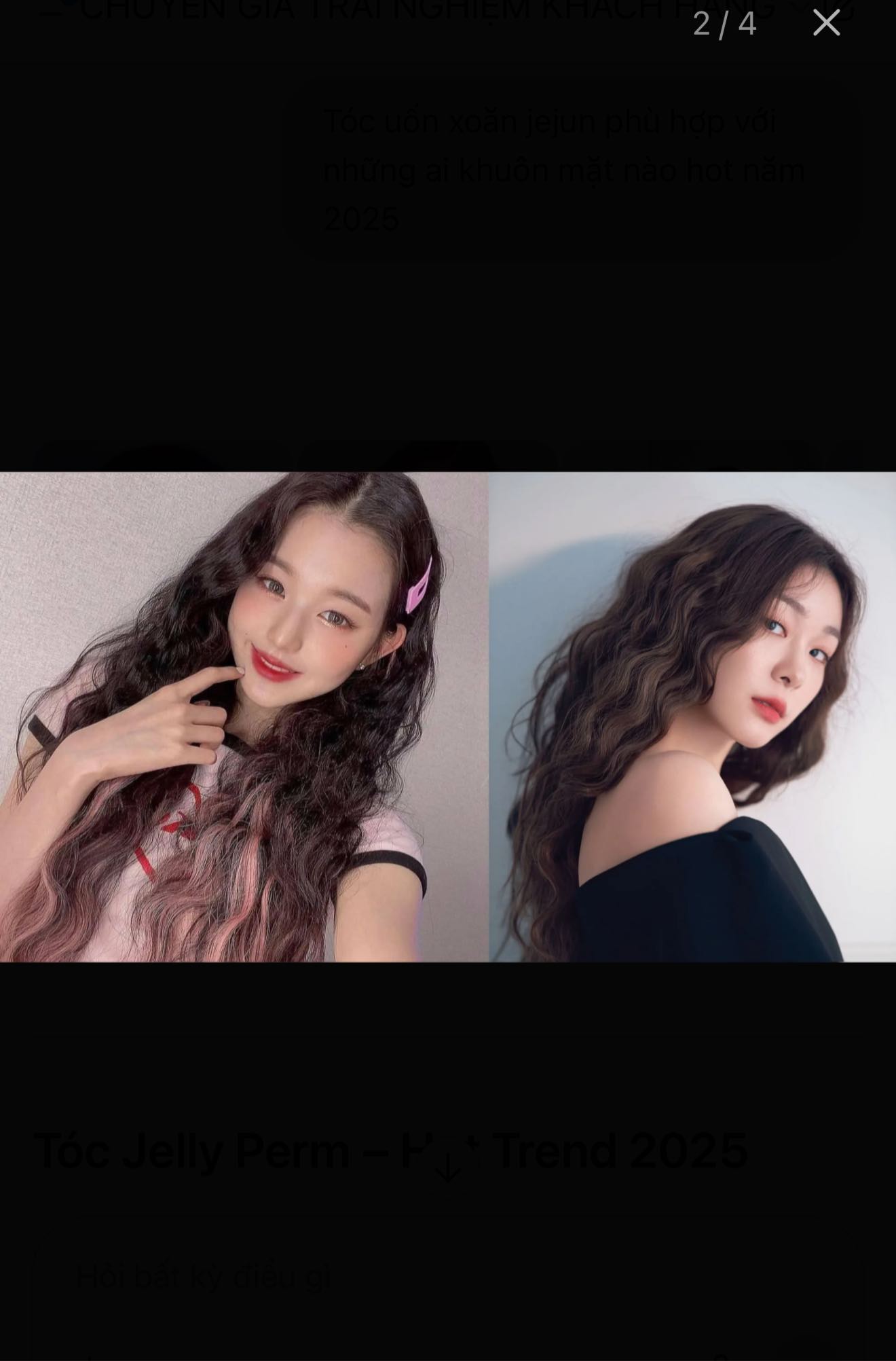 1. Jelly Perm là gì?Jelly Perm là kiểu uốn xoăn nhẹ, tạo độ bóng mượt tự nhiên, như thạch jelly – mềm mại, sống động và nữ tính. Thực hiện bằng kỹ thuật uốn lạnh, giữ nếp lâu mà không gây hư tổn nặng cho tóc.
Ưu điểm: tạo cảm giác nhẹ nhàng, cuốn hút, tiết kiệm thời gian chăm sóc mỗi ngày – đặc biệt phù hợp với cô nàng bận rộn nhưng vẫn muốn giữ vẻ đẹp gọn gàng.